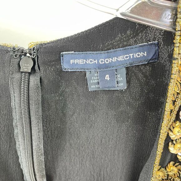 French Connection Women's Black Mini Dress With Beads Sequins Size 4 - Picture 12 of 15